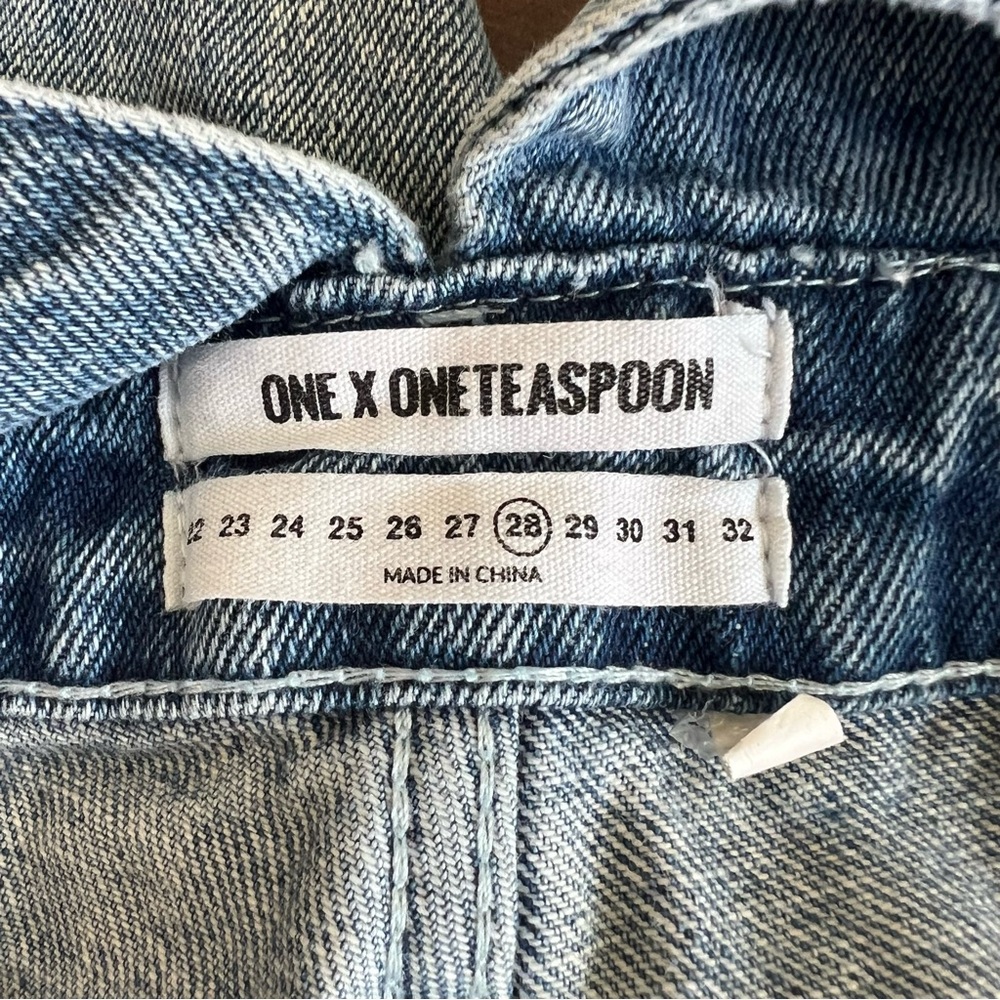 ONE TEASPOON Revolve Denim Overalls Distressed Cropped Ankle Blue Jean Size 28 - Picture 9 of 11